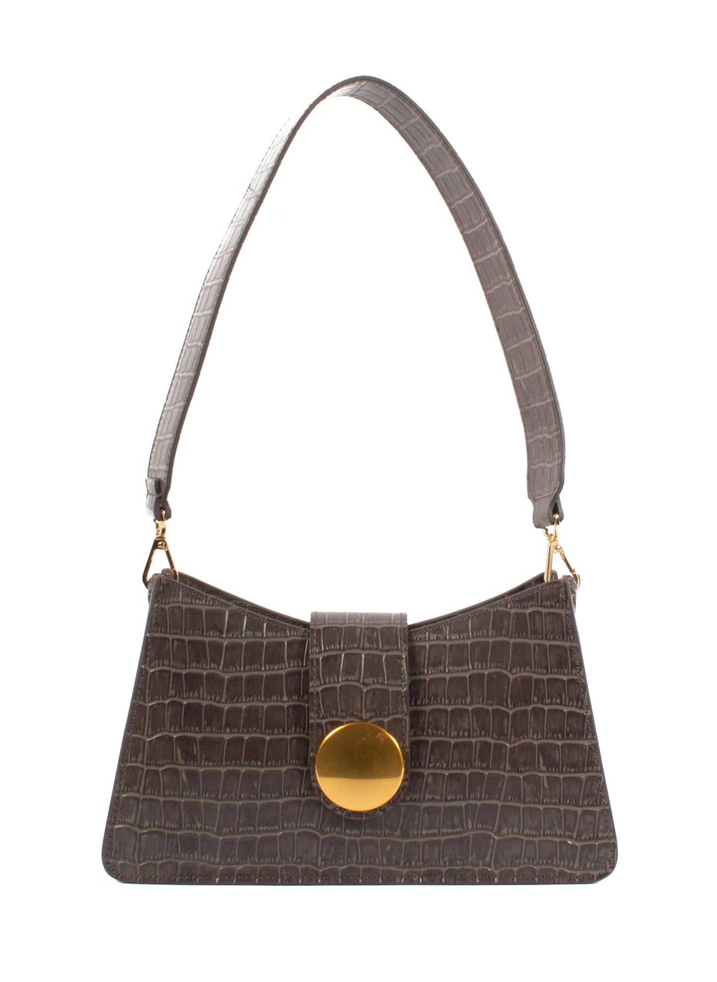 Buckle Shoulder Bag Leather Croco-Print Grey