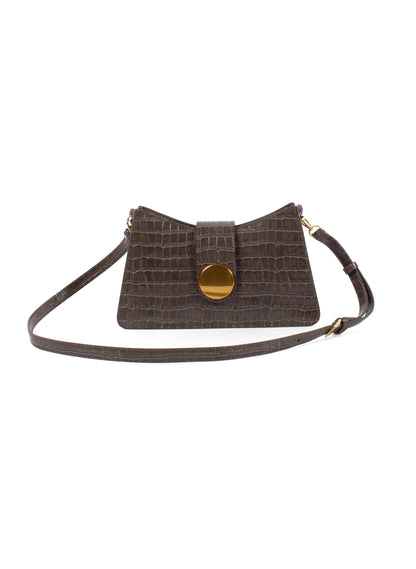 Buckle Shoulder Bag Leather Croco-Print Grey