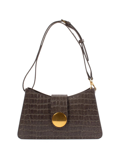 Buckle Shoulder Bag Leather Croco-Print Grey