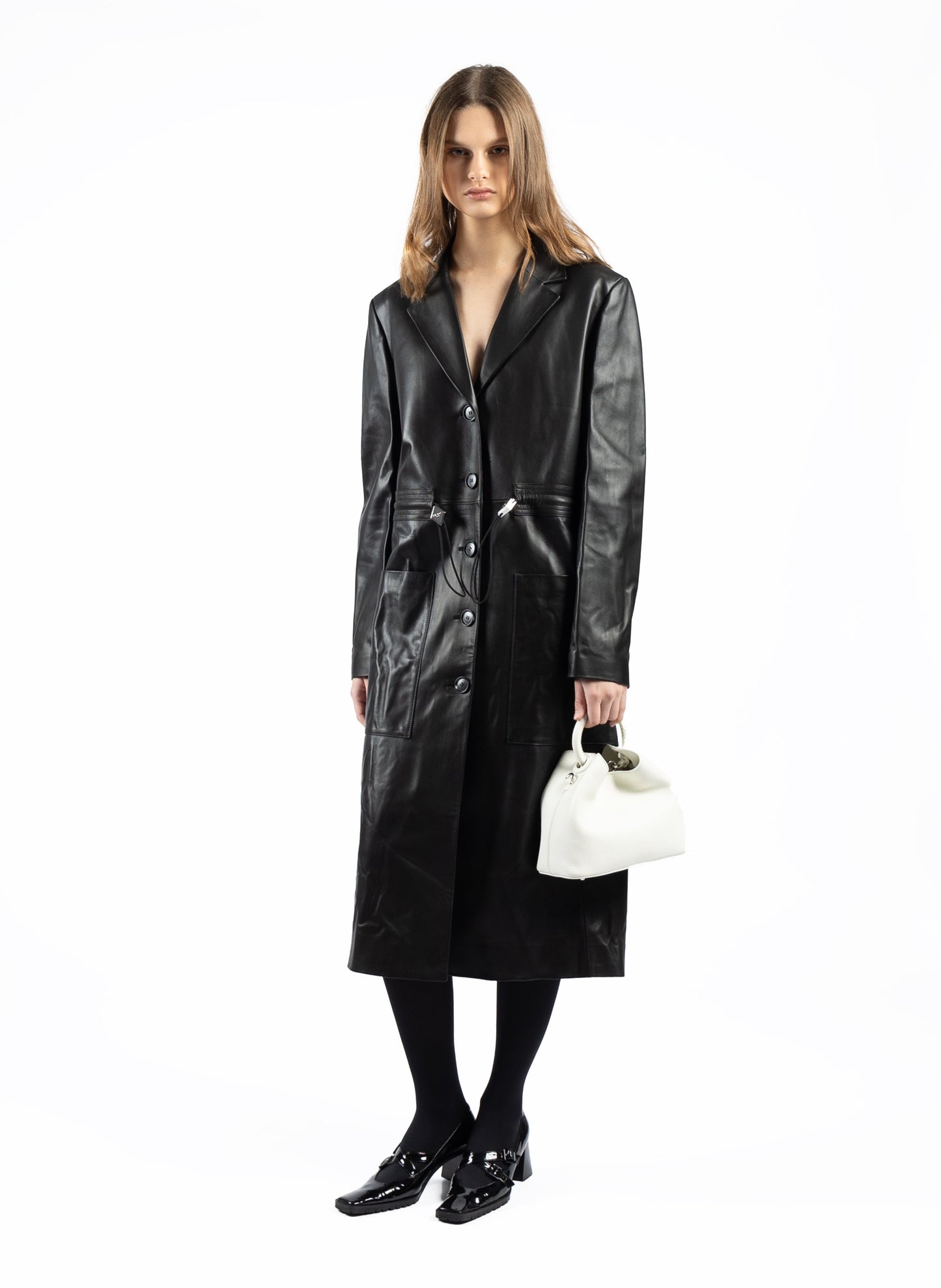 Long Leather Coat Black