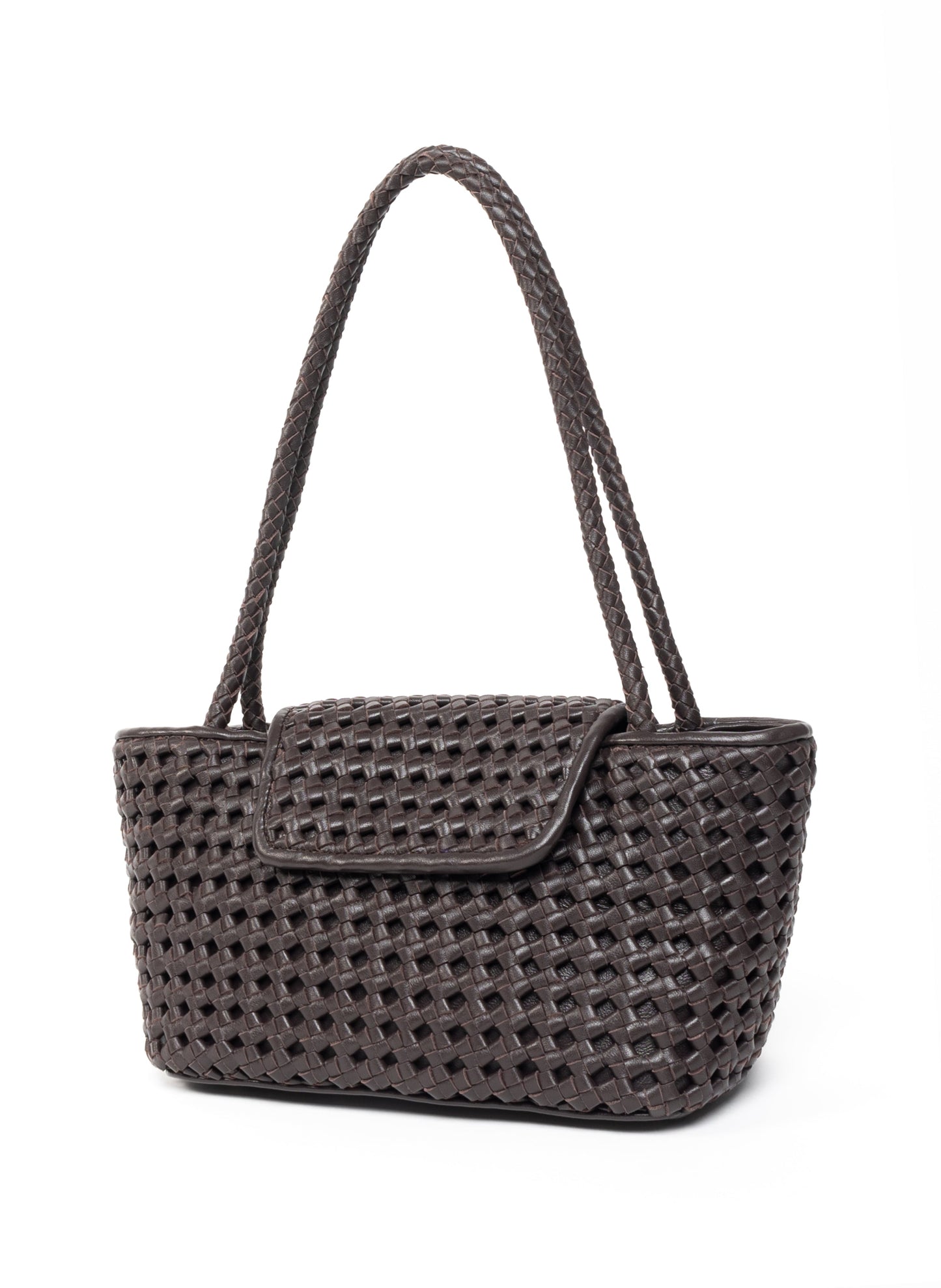 Courrier Tote Woven Leather Dark Brown