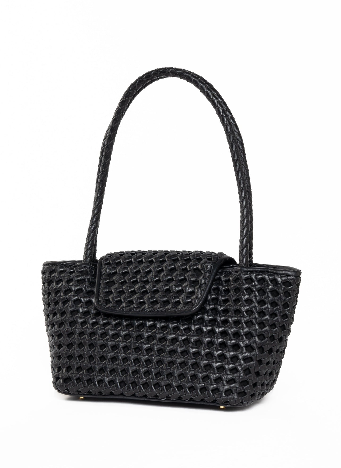 Courrier Tote Woven Leather Black