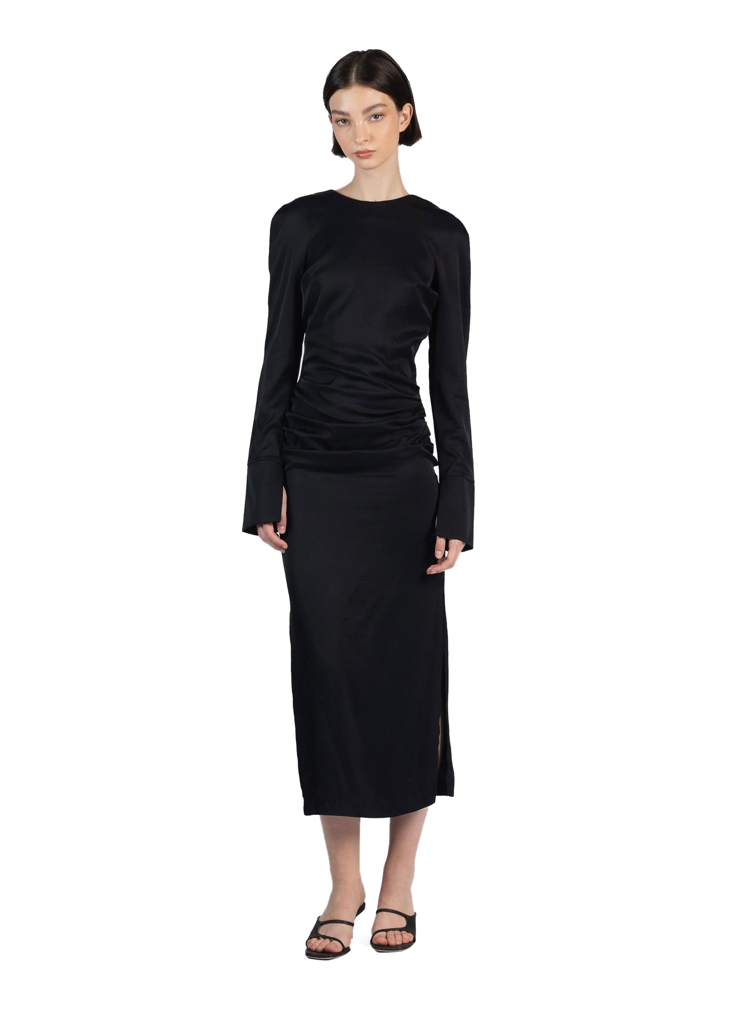 Gathered Long Sleeve Dress Black