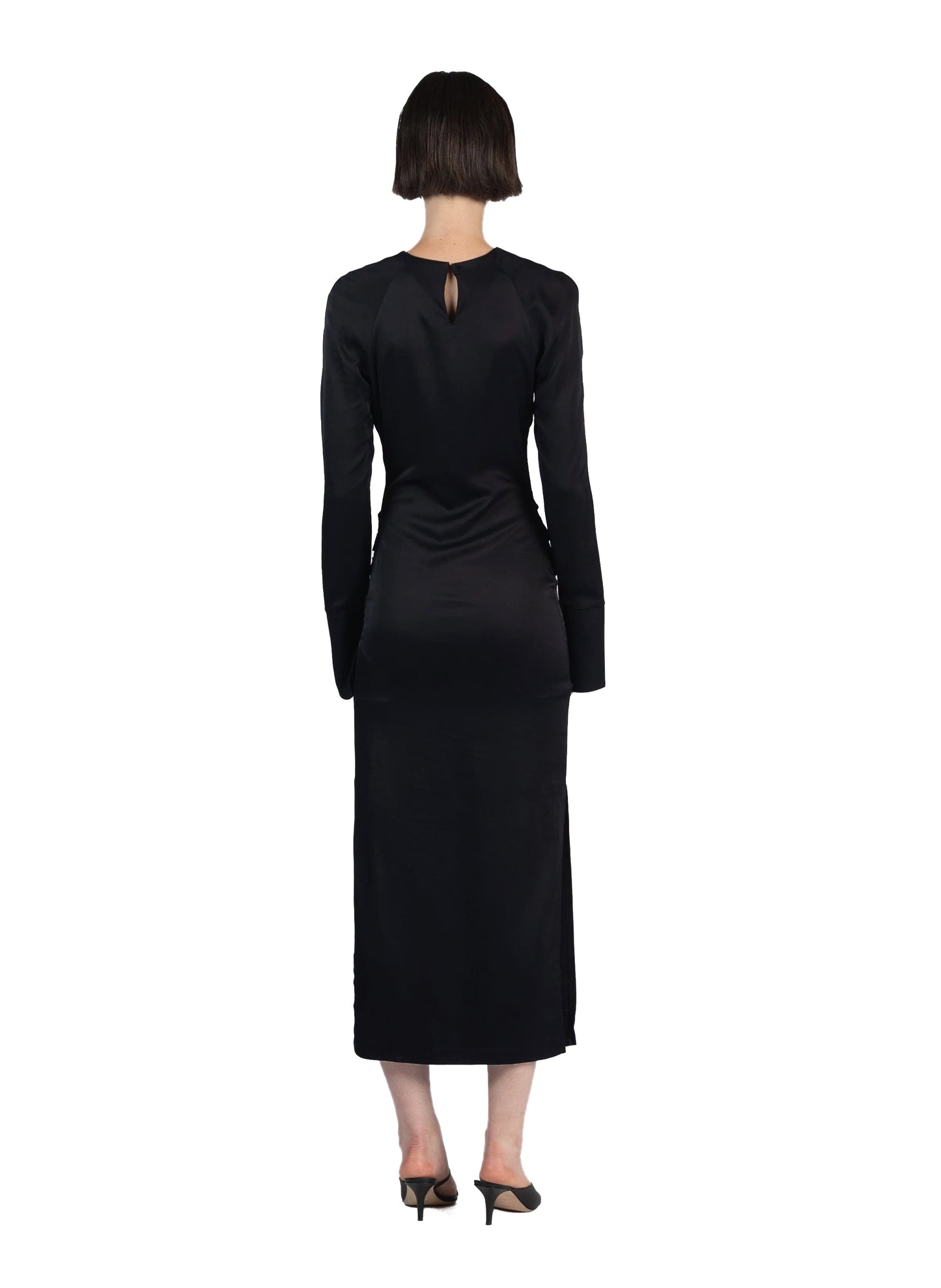 Gathered Long Sleeve Dress Black