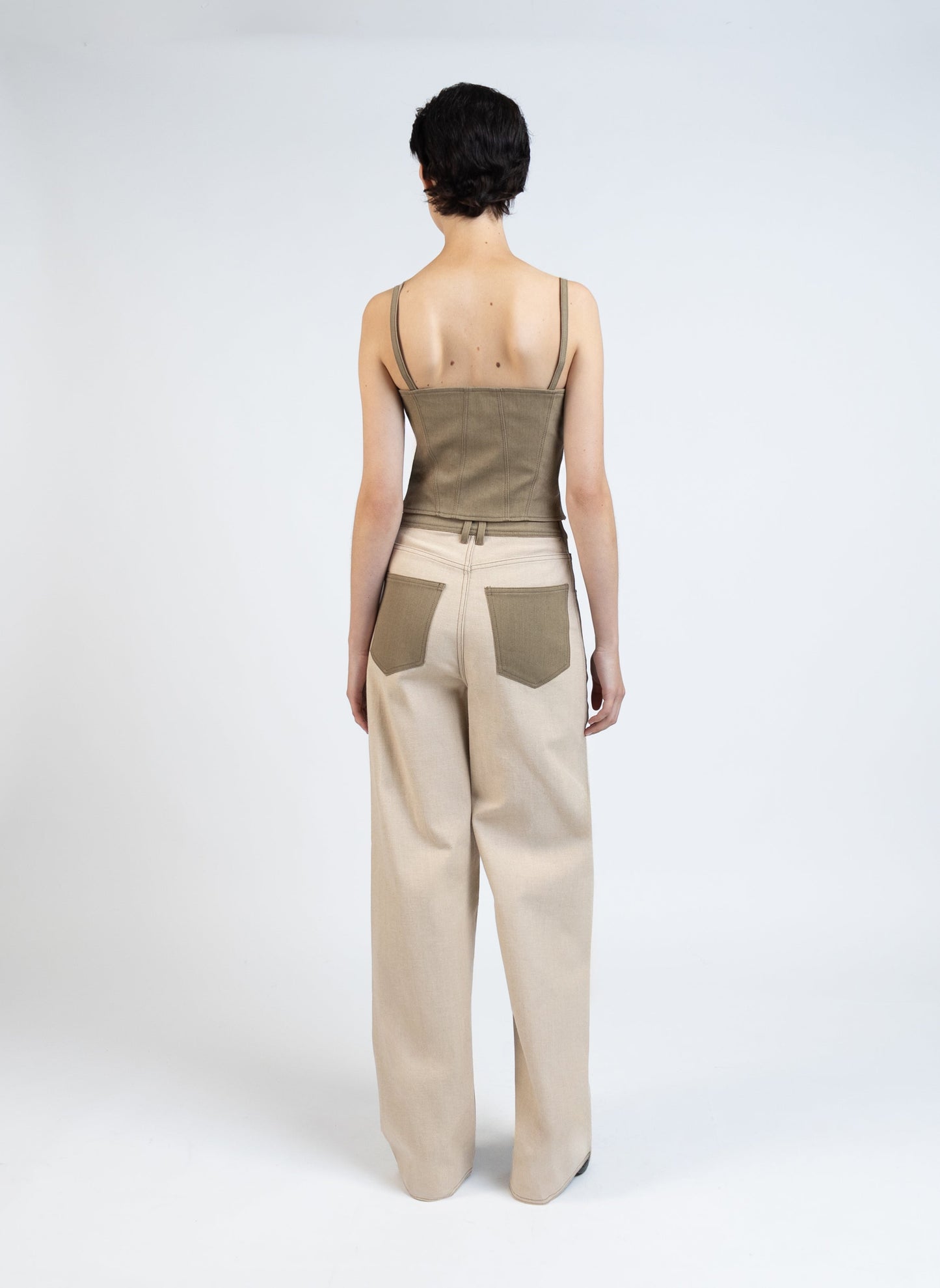 Reverse Denim Baggy Trousers/Khaki