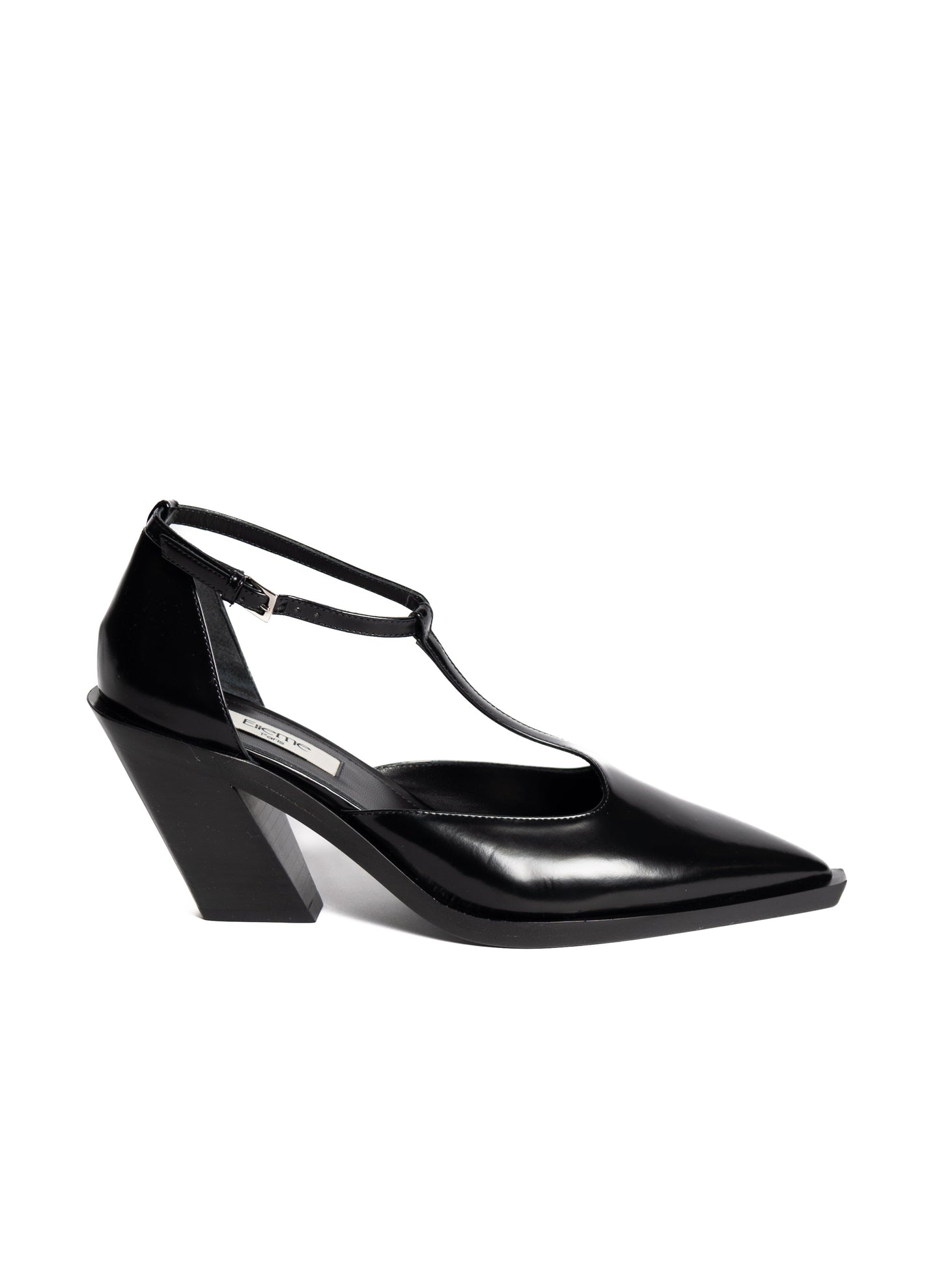 Eclair T-strap Mary Jane Semi Patent Black