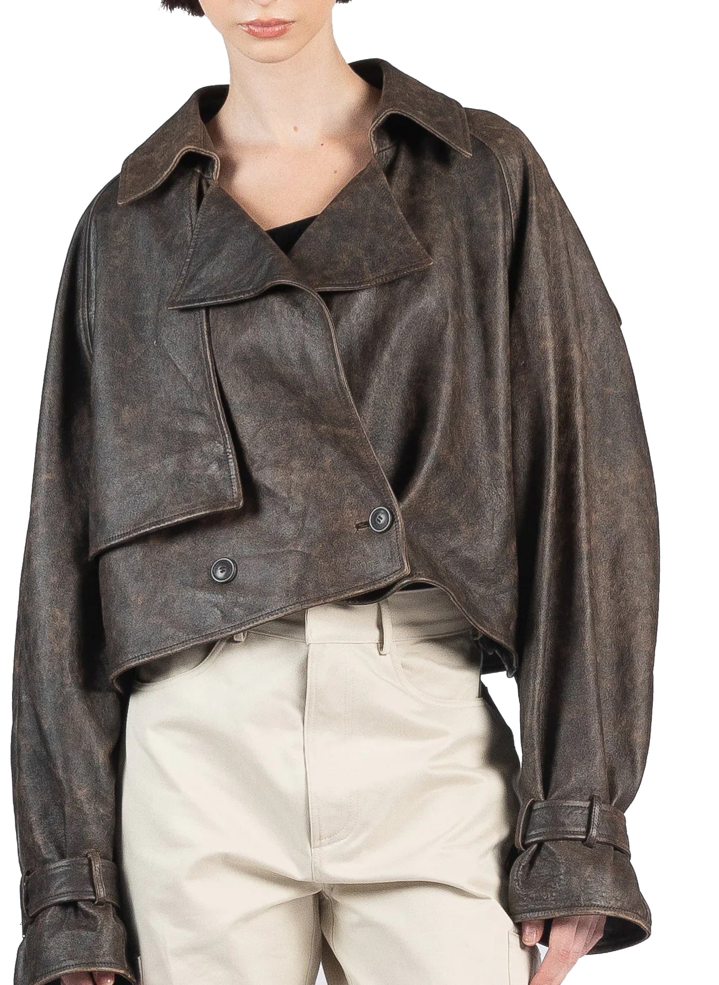 Cropped Trench Coat Brown