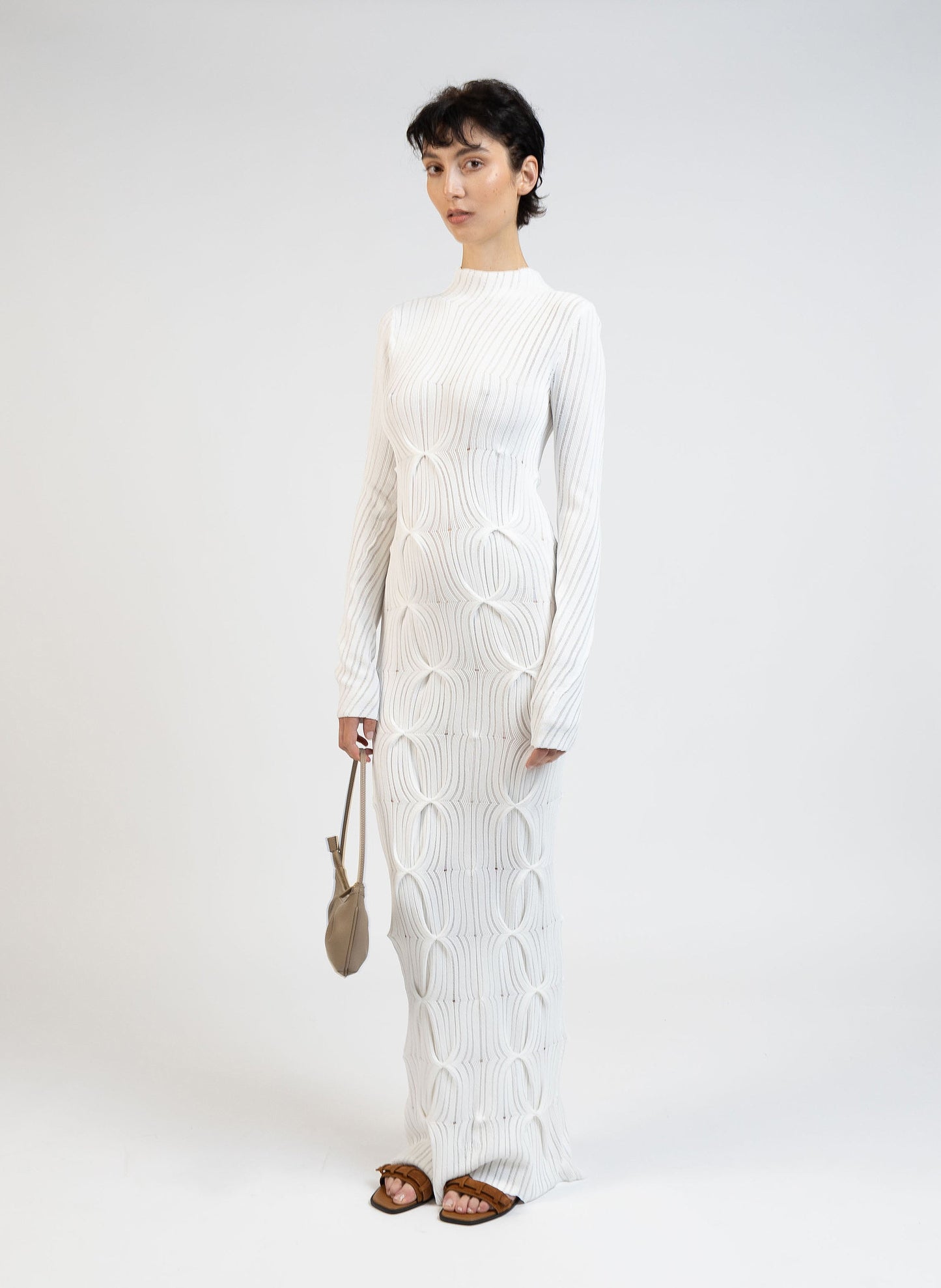 Knit Turtleneck Dress/White