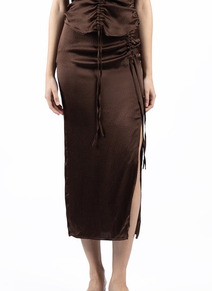 Silk Midi Skirt Brown