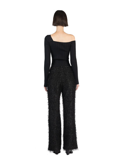 Fluffy Fitted Tailored Trousers Black