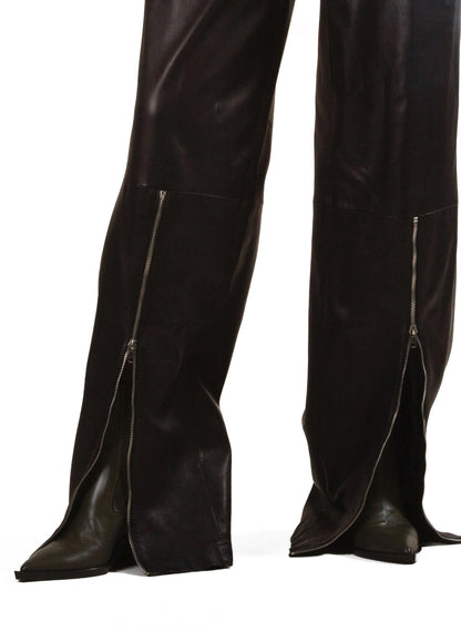 Wide Leg Leather Zipper Trousers